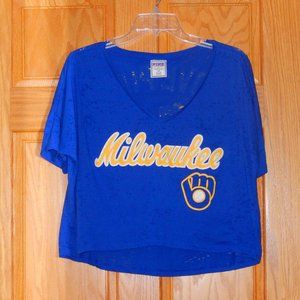 Victoria's Secret Pink XS Milwaukee Brewers Baseball Blue Tee Shirt Crop Top